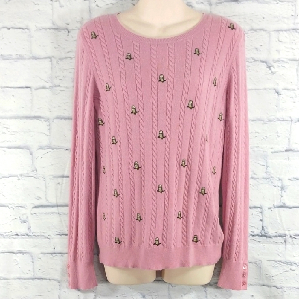 🔵BOGO FREE🔵 Talbots Petites Sweater Embroidered Owls Sz MP